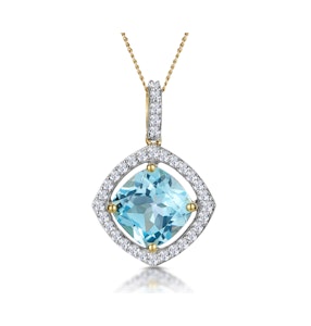 5.40ct Blue Topaz and Lab Diamond Halo Asteria Necklace in 9K Gold