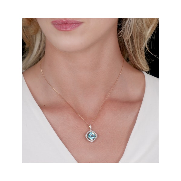 5.40ct Blue Topaz and Lab Diamond Halo Asteria Necklace in 9K Gold - Image 2