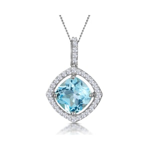 5.40ct Blue Topaz and Lab Diamond Halo Necklace in 9K White Gold