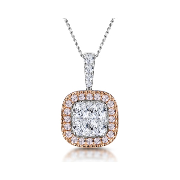 Diamond and Pink Diamond Halo Cluster Necklace - Asteria Collection - Image 1