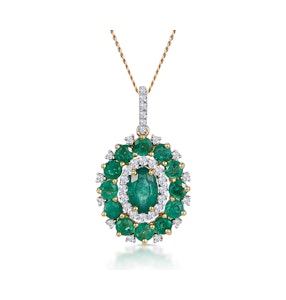 1.40ct Emerald Asteria Lab Diamond Halo Pendant Necklace in 9K Gold