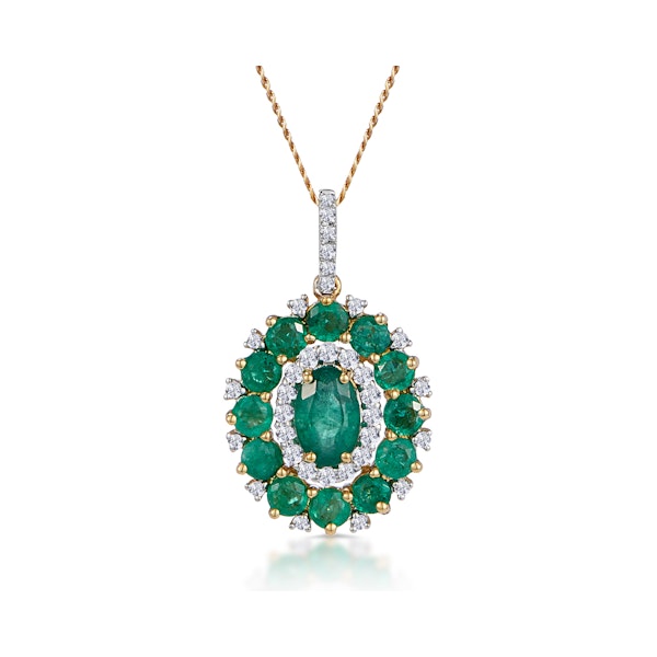 1.40ct Emerald Asteria Lab Diamond Halo Pendant Necklace in 9K Gold - Image 1