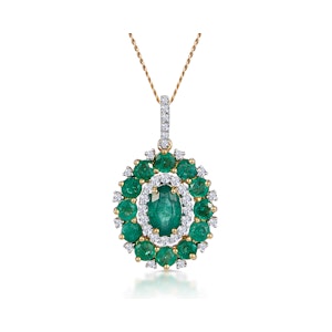 1.40ct Emerald Asteria Diamond Halo Pendant Necklace in 18K Gold