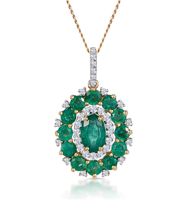 1.40ct Emerald Asteria Diamond Halo Pendant Necklace in 18K Gold - image 1