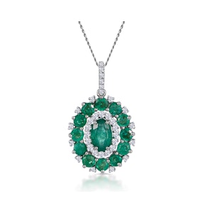 1.40ct Emerald Asteria Diamond Halo Pendant Necklace 18K White Gold