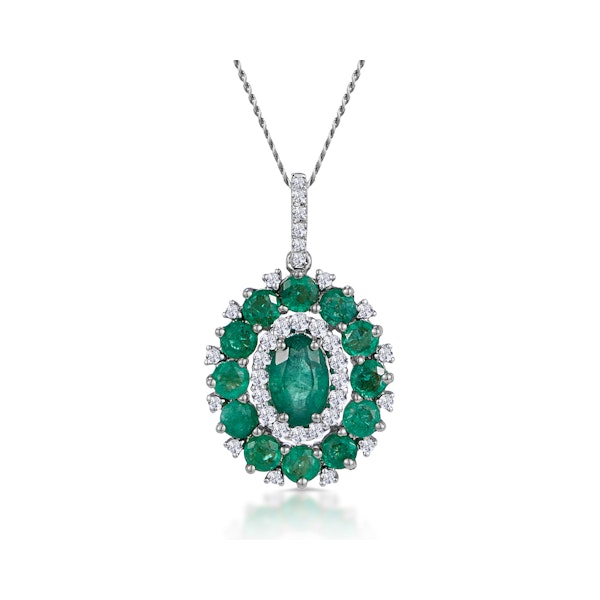 1.40ct Emerald Lab Diamond Halo Pendant Necklace in 9K White Gold - Image 1