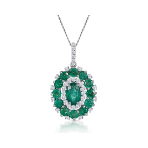 1.40ct Emerald Lab Diamond Halo Pendant Necklace in 9K White Gold