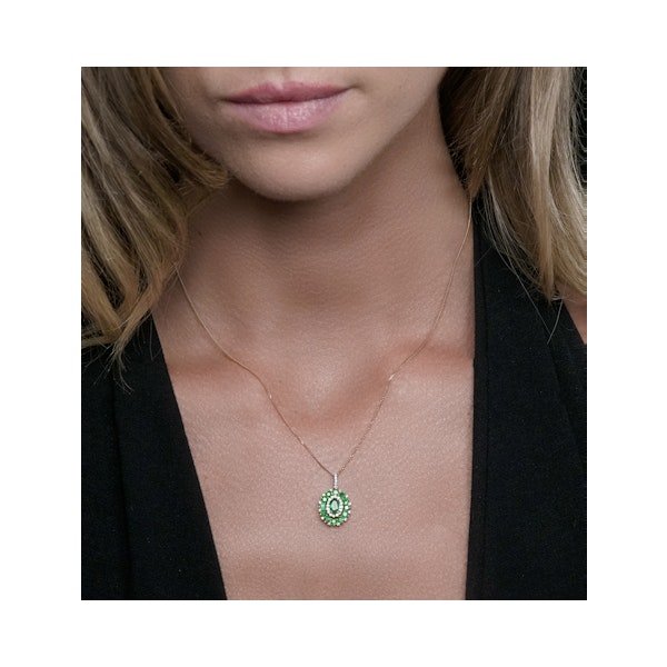 1.40ct Emerald Asteria Lab Diamond Halo Pendant Necklace in 9K Gold - Image 2