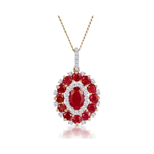 1.50ct Ruby Asteria Collection Diamond Halo Pendant Necklace 18K Gold