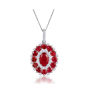 1.50ct Ruby Asteria Lab Diamond Halo Pendant Necklace 9K White Gold