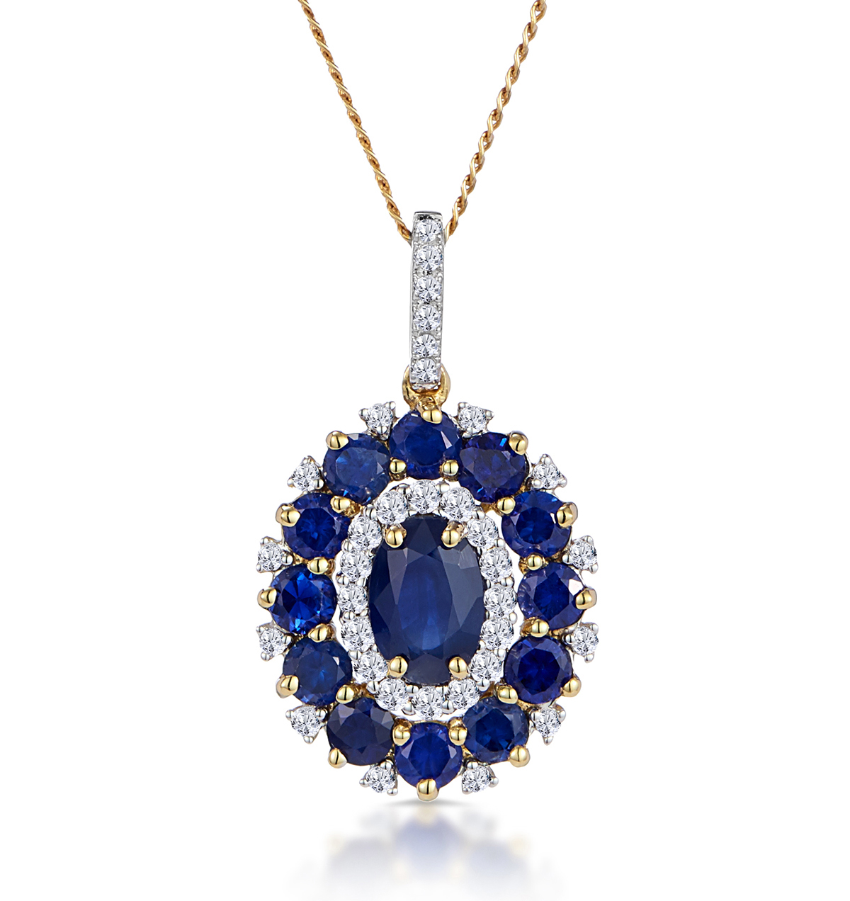 1.40ct Sapphire Asteria Diamond Halo Pendant Necklace in 18K Gold