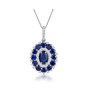 1.40ct Sapphire Asteria Diamond Halo Pendant Necklace 18K White Gold