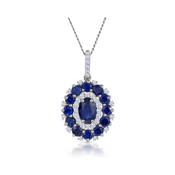 1.40ct Sapphire Asteria Diamond Halo Pendant Necklace 18K White Gold - Image 1