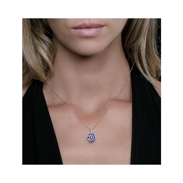 1.40ct Sapphire Asteria Lab Diamond Halo Pendant Necklace 9KW Gold - Image 2
