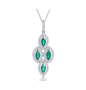 1ct Emerald Asteria Lab Diamond Drop Pendant Necklace in 9K White Gold