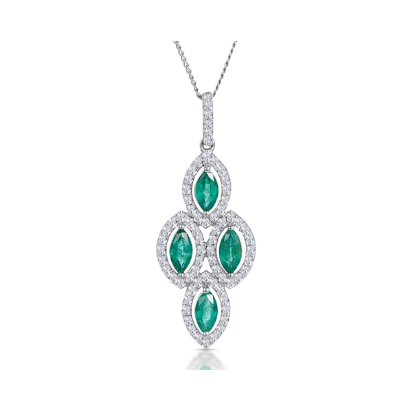 1ct Emerald Asteria Diamond Drop Pendant Necklace in 18K White Gold - Image 1