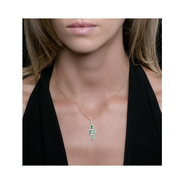 1ct Emerald Asteria Diamond Drop Pendant Necklace in 18K White Gold - Image 2