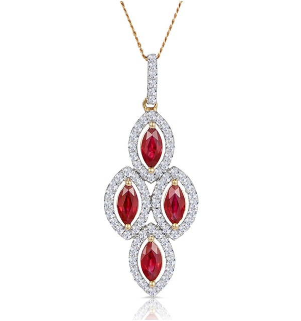 1.20ct Ruby Asteria Diamond Drop Pendant Necklace in 18K Gold - image 1