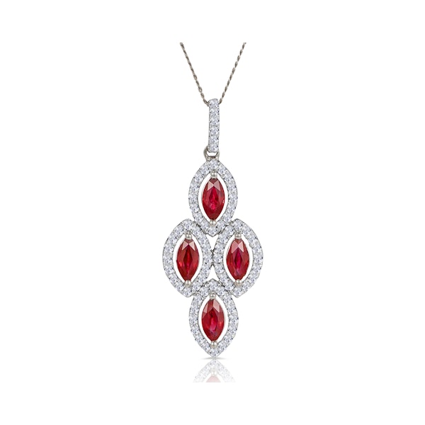 1.20ct Ruby Asteria Diamond Drop Pendant Necklace in 18K White Gold - Image 1