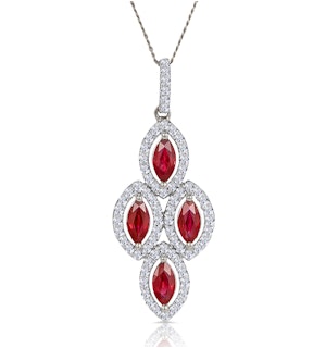 1.20ct Ruby Asteria Lab Diamond Drop Pendant Necklace in 9K White Gold