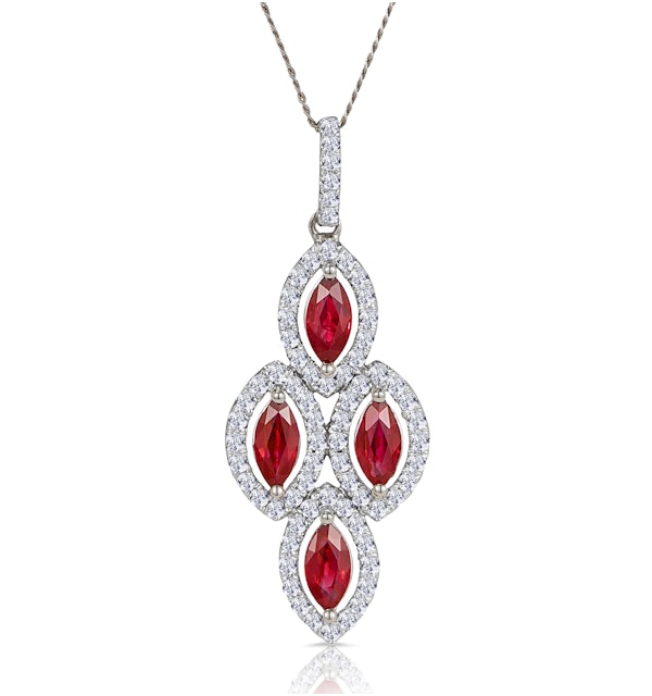1.20ct Ruby Asteria Diamond Drop Pendant Necklace in 18K White Gold - image 1