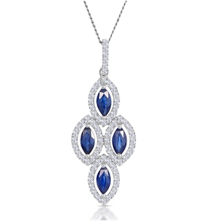 1.20ct Sapphire Lab Diamond Drop Pendant Necklace in 9K White  Gold