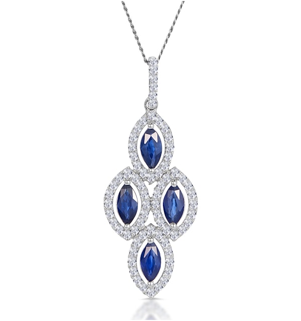 1.20ct Sapphire Asteria Diamond Drop Pendant Necklace 18K White Gold - image 1