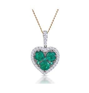 0.80ct Emerald Asteria Diamond Heart Pendant Necklace in 18K Gold