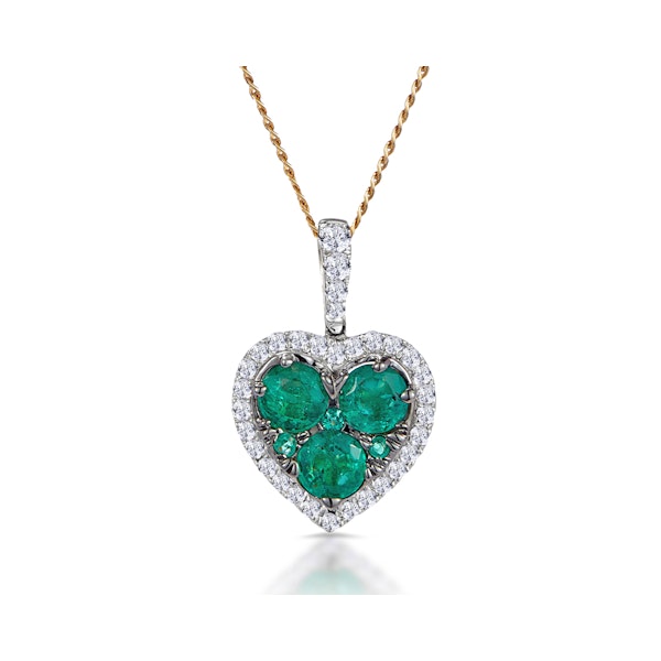 0.80ct Emerald Asteria Diamond Heart Pendant Necklace in 18K Gold - Image 1