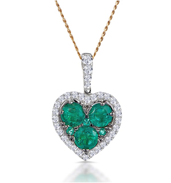 0.80ct Emerald Asteria Diamond Heart Pendant Necklace in 18K Gold - image 1