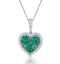 0.80ct Emerald Asteria Diamond Heart Pendant Necklace 18K White Gold - image 1