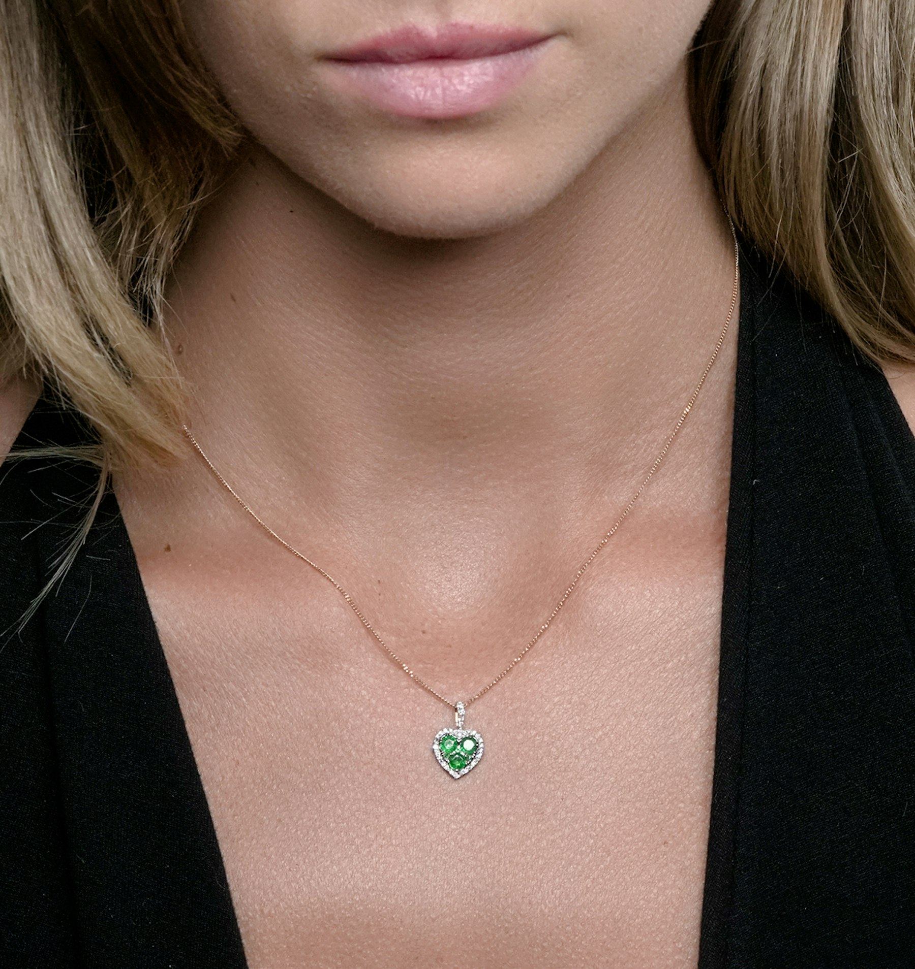 0.80ct Emerald Asteria Diamond Heart Pendant Necklace 18K White Gold