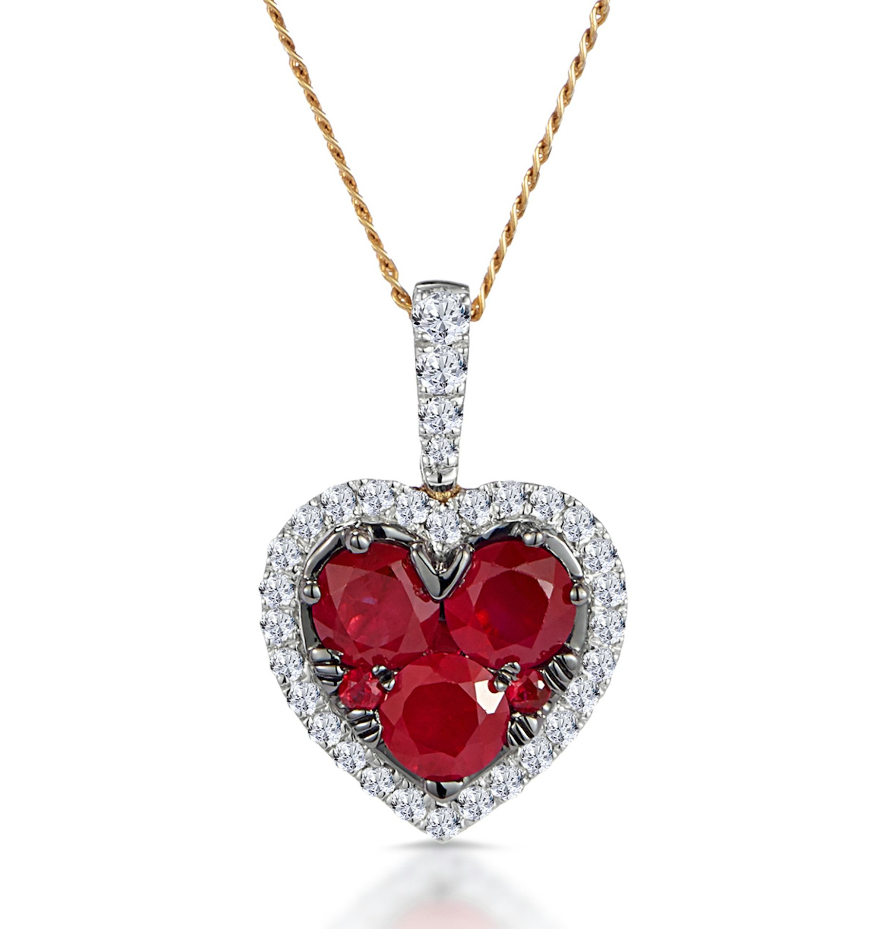 0.80ct Ruby Asteria Diamond Heart Pendant Necklace in 18K Gold