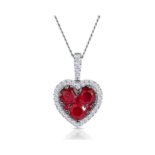 0.80ct Ruby Asteria Lab Diamond Heart Pendant Necklace - 9K White Gold - Image 1
