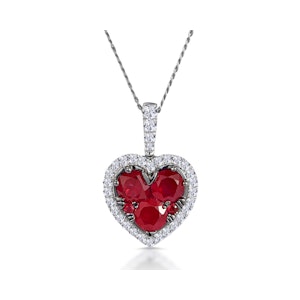 0.80ct Ruby Asteria Diamond Heart Pendant Necklace in 18K White Gold