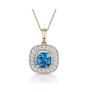 2.50ct Blue Topaz Asteria Diamond Halo Pendant Necklace in 18K Gold