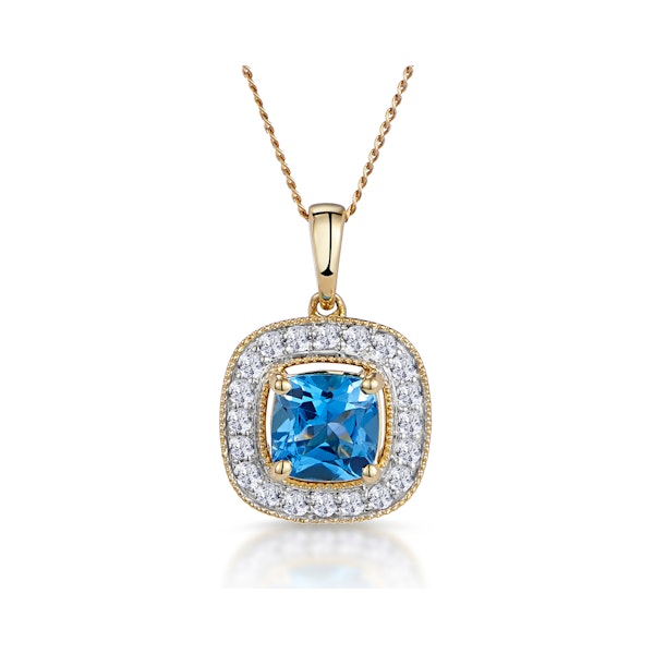 2.50ct Blue Topaz Asteria Diamond Halo Pendant Necklace in 18K Gold - Image 1