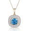 2.50ct Blue Topaz Asteria Diamond Halo Pendant Necklace in 18K Gold - image 1