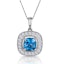 2.50ct Blue Topaz Asteria Diamond Halo Pendant Necklace in 18KW Gold - image 1