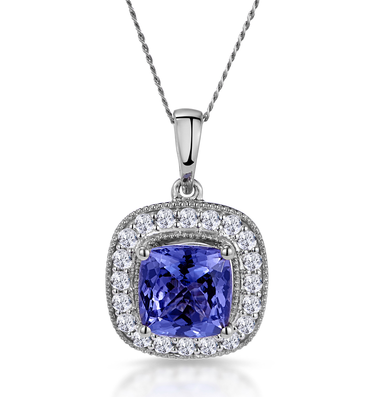 1.60ct Tanzanite Asteria Diamond Halo Pendant Necklace in 18KW Gold