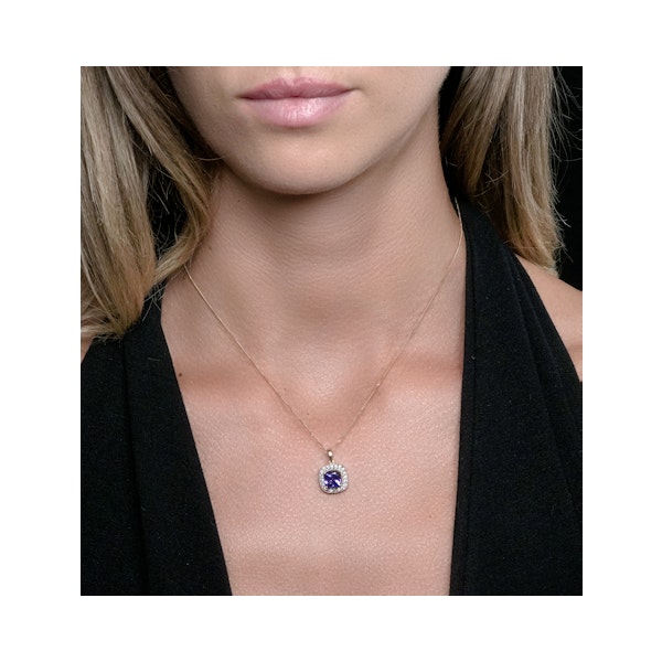 1.60ct Tanzanite Asteria Diamond Halo Pendant Necklace in 18K Gold - Image 2