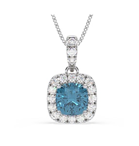 Beatrice Blue Lab Diamond Cushion Cut Necklace 1.38ct in 18K White Gold - Elara Collection