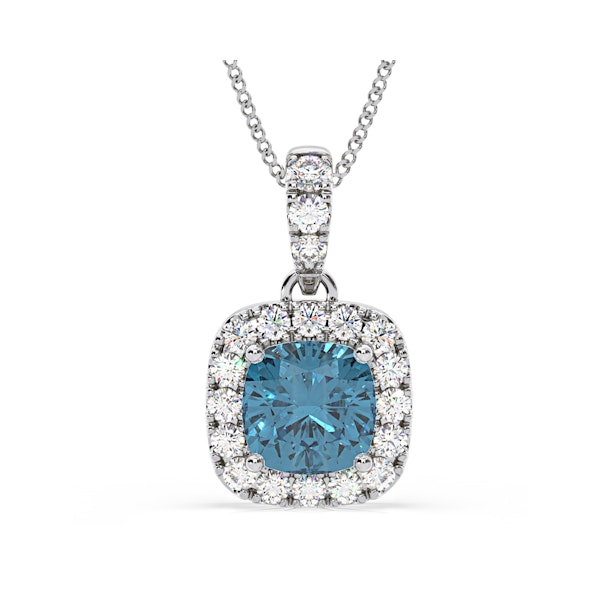Beatrice Blue Lab Diamond Cushion Cut Necklace 1.38ct in 18K White Gold - Elara Collection - Image 1