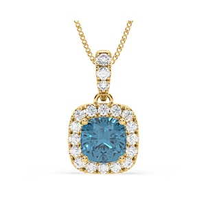 Beatrice Blue Lab Diamond Cushion Cut Necklace 1.38ct in 18K Gold - Elara Collection