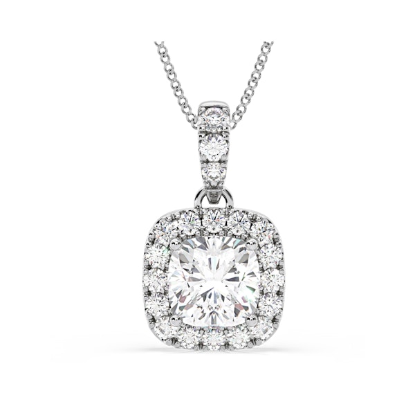 Beatrice Cushion Cut Lab Diamond Pendant Necklace 1.38ct in 18K White Gold F/VS1 - Image 1