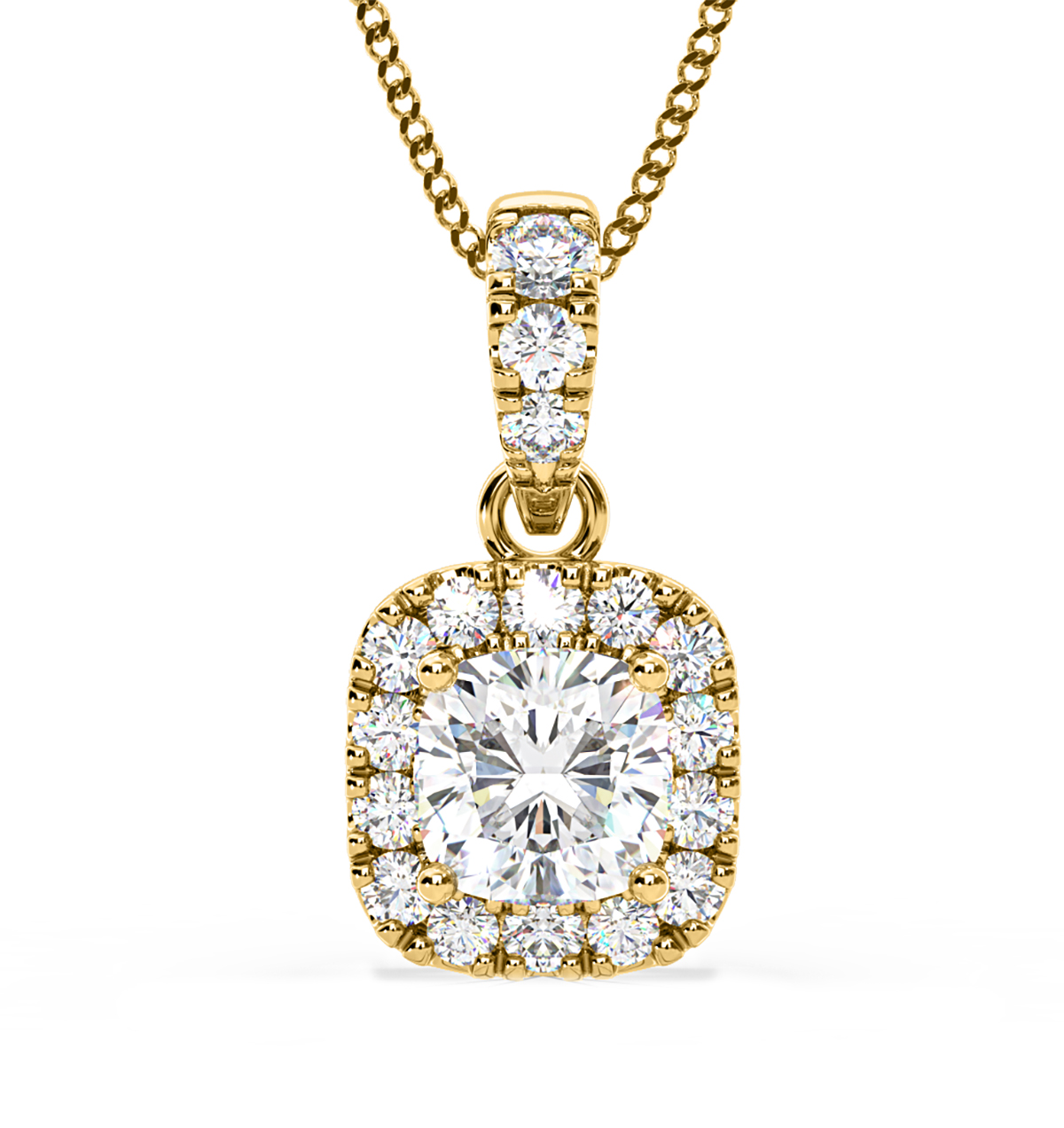 Beatrice Cushion Cut Lab Diamond Pendant Necklace 070ct In 18k Yellow Gold Fvs1 0426