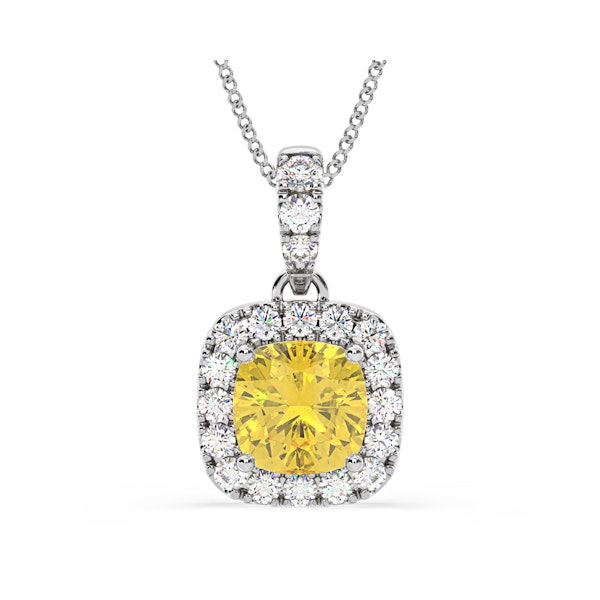 Beatrice Yellow Lab Diamond Cushion Cut Necklace 1.38ct in 18K White Gold - Elara Collection - Image 1