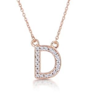 Initial 'D' Necklace Diamond Encrusted Pave Set in 9K Rose Gold