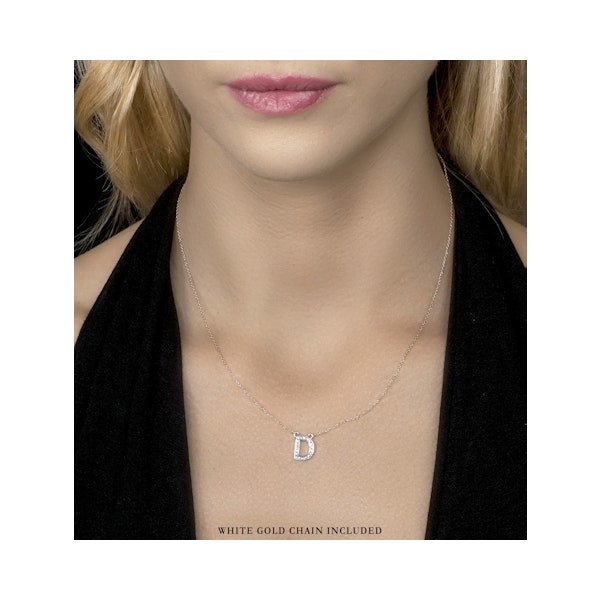 Initial 'D' Necklace Lab Diamond Encrusted Pave Set in 925 Sterling Silver - Image 2