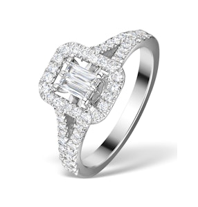 Halo Engagement Ring 0.65ct Prince Cut H/SI Diamonds 18K White Gold SIZES I L